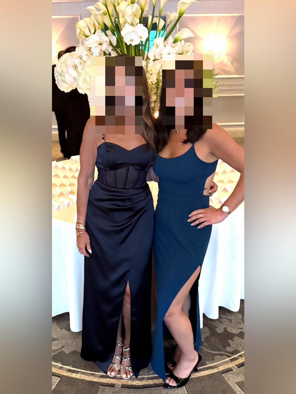Aqua Midnight Navy Satin Bustier Maxi Dress with Sheer Waist - Picture 10 of 10